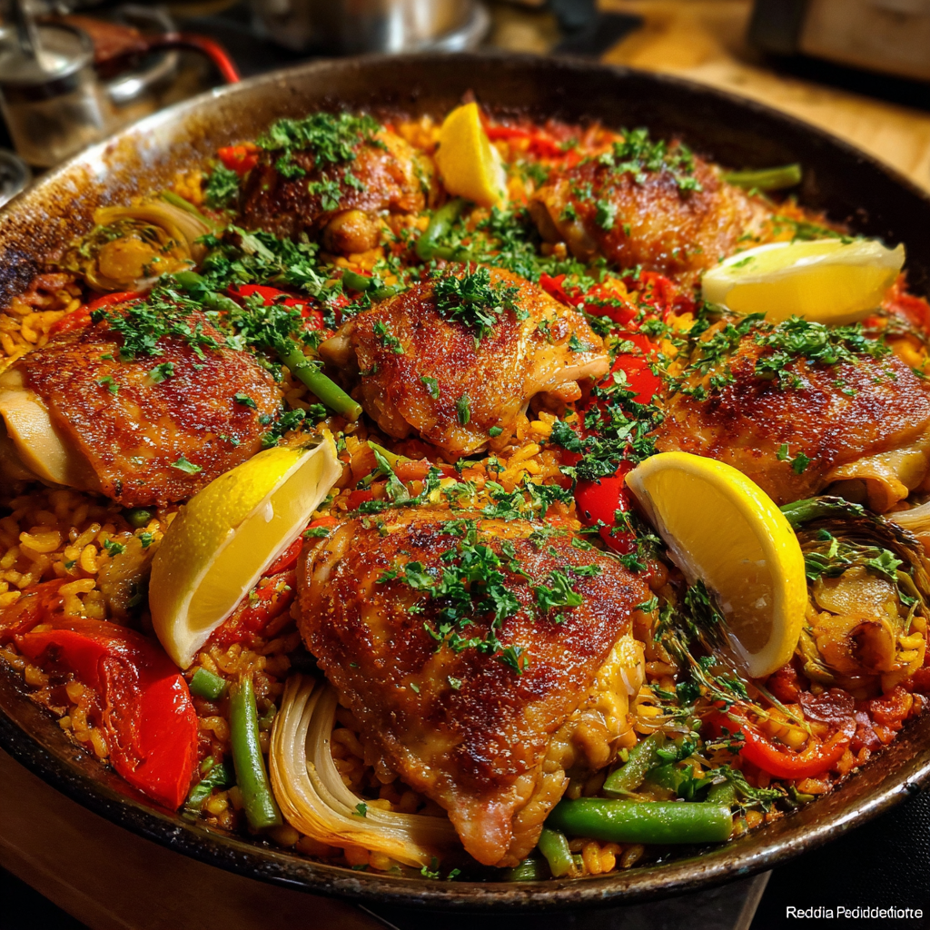 Paella mit Hähnchenschenkeln