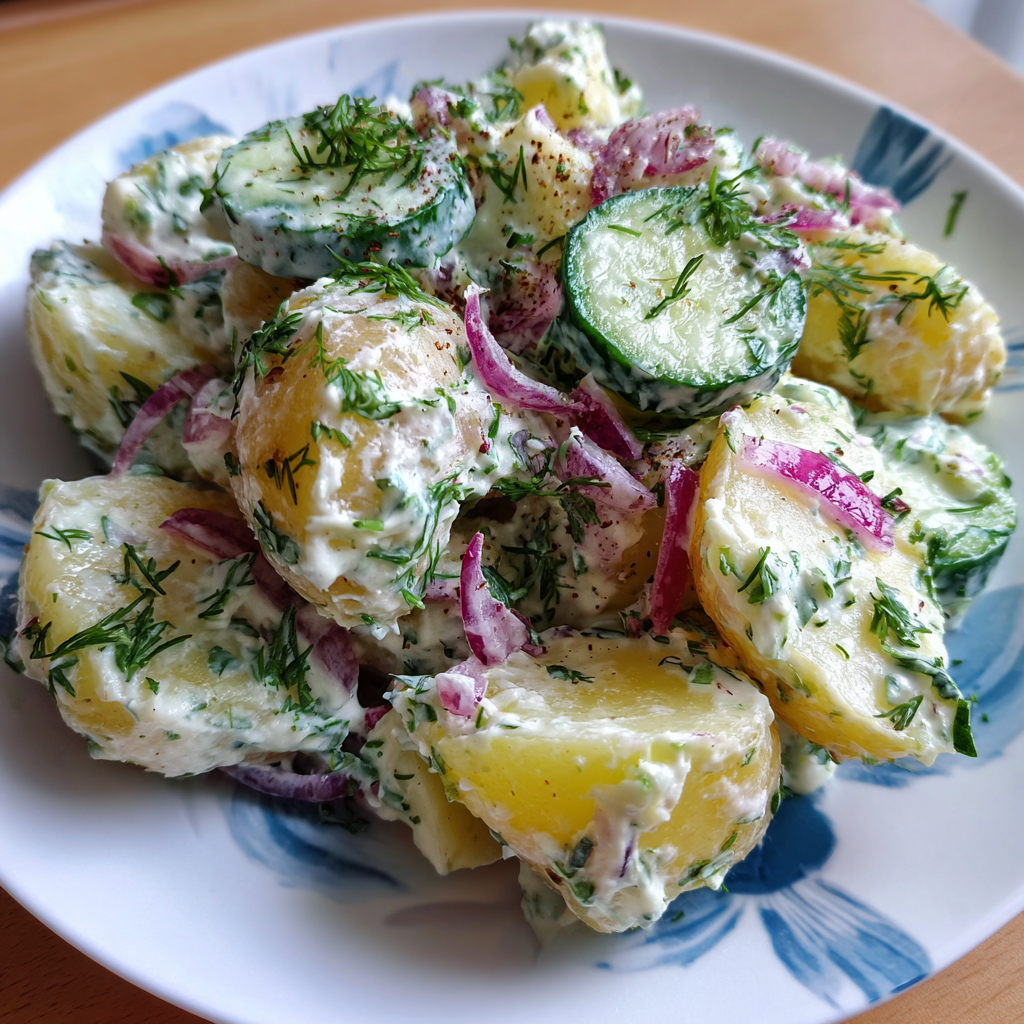 Cremiger Kartoffelsalat mit Dill und Salatgurke