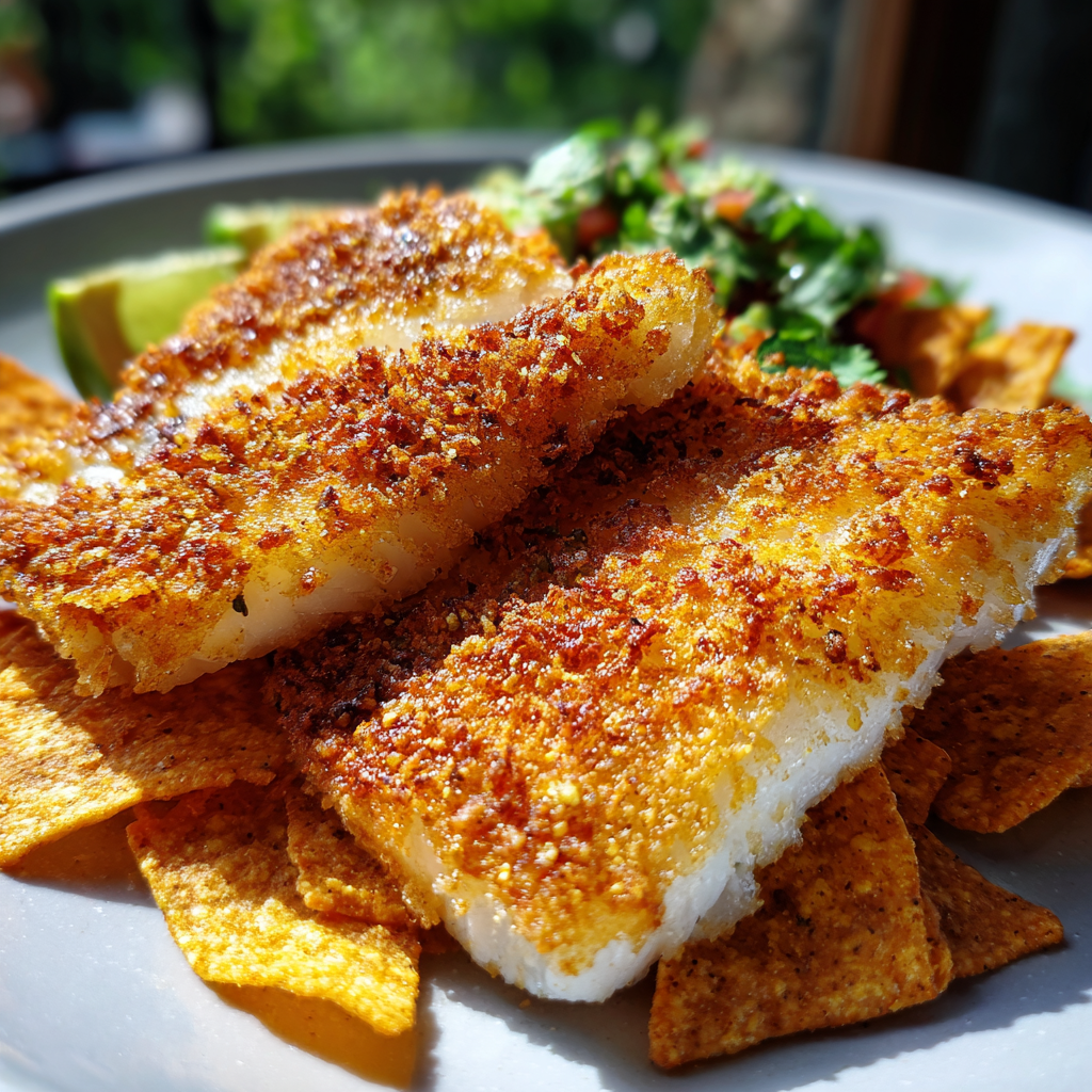Knusprige Fischfilets mit Tortilla-Chips-Kruste