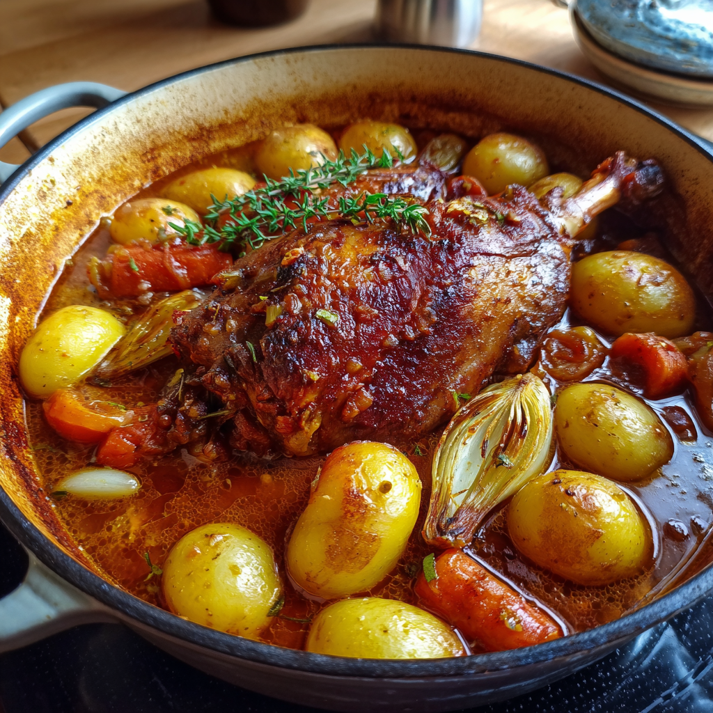 Geschmorte Putenunterkeule mit Aprikosen,