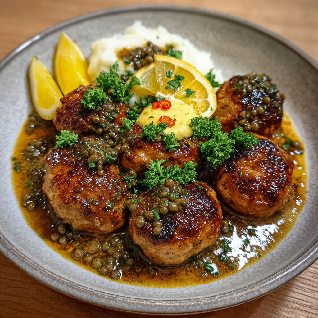 Königsberger Klopse in Wasabi-Kapern-Soße