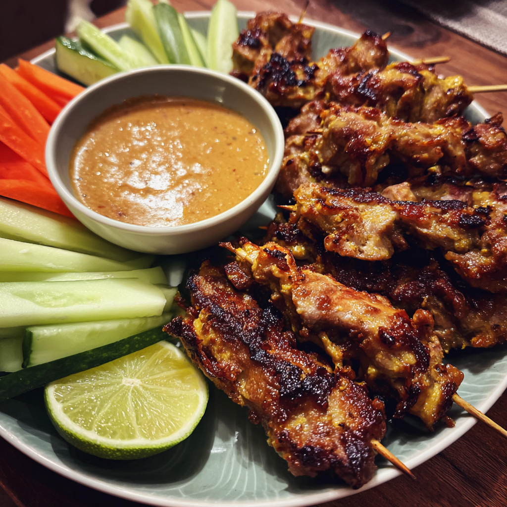 Kalorienarmer Kaninchensaté mit Erdnuss-Dip