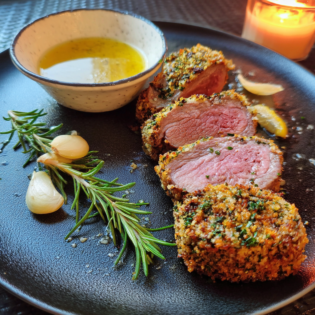 Lammfilets im Kräutermantel mit Sherryjus