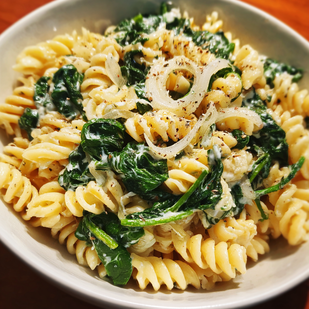 Pasta mit Spinat und Doppelrahmfrischkäse