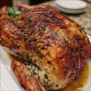 Gebratener Truthahn mit Kräutern und Bratensoße