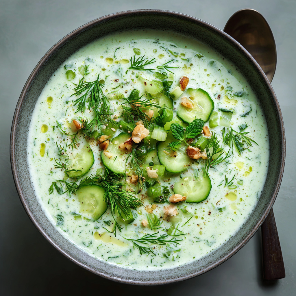 Kalte Rucola-Joghurt Suppe mit Gurke
