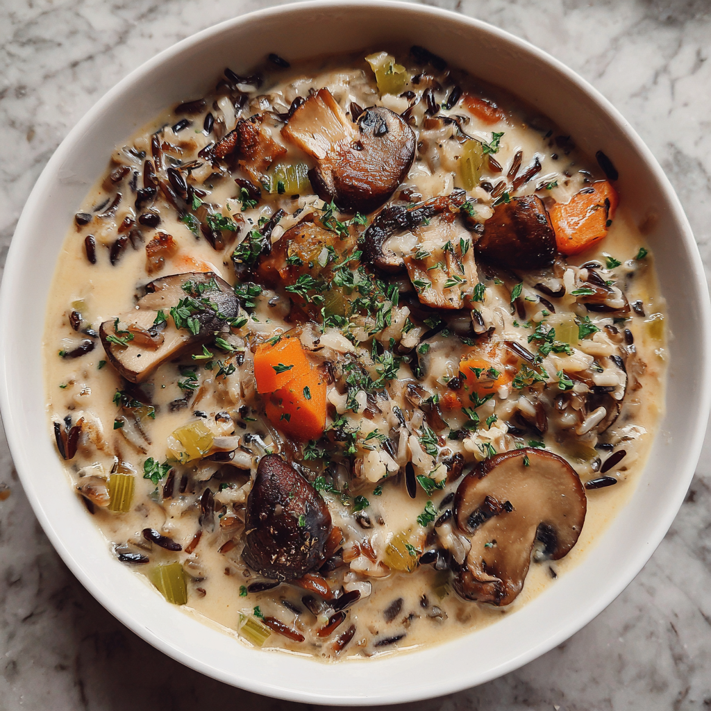 Cremige Wildreis-Pilz-Suppe