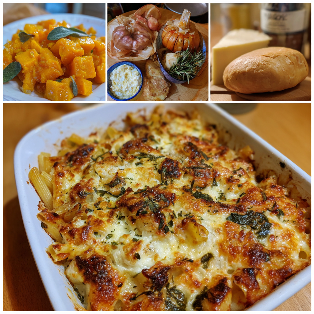 Gebackene Pasta mit geröstetem Butternusskürbis und Salbei