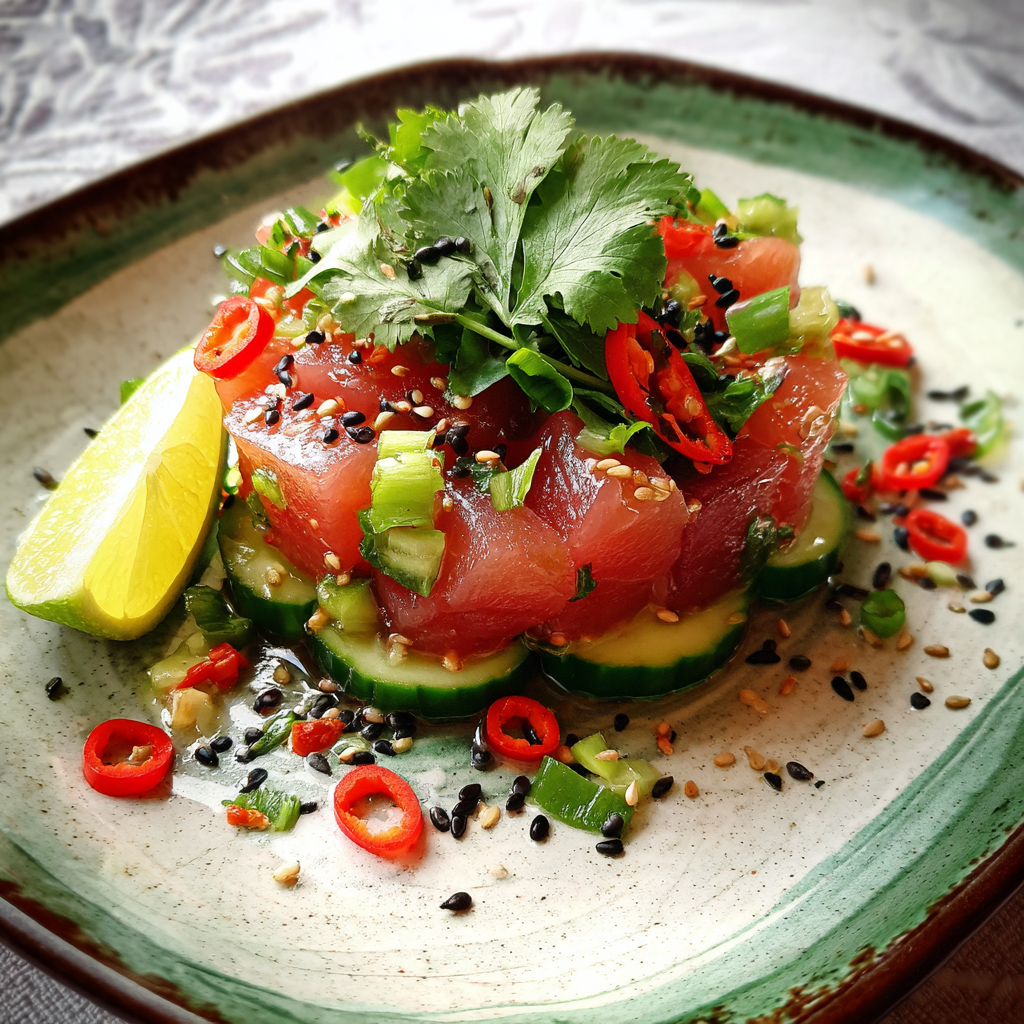 Thunfisch-Gurken-Tartar mit Limette und Sesam