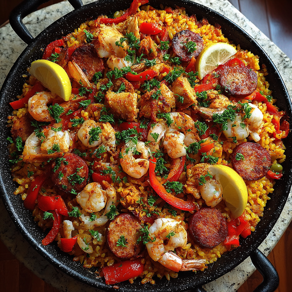 Paella mit Chorizo, Hähnchen & Meeresfrüchten
