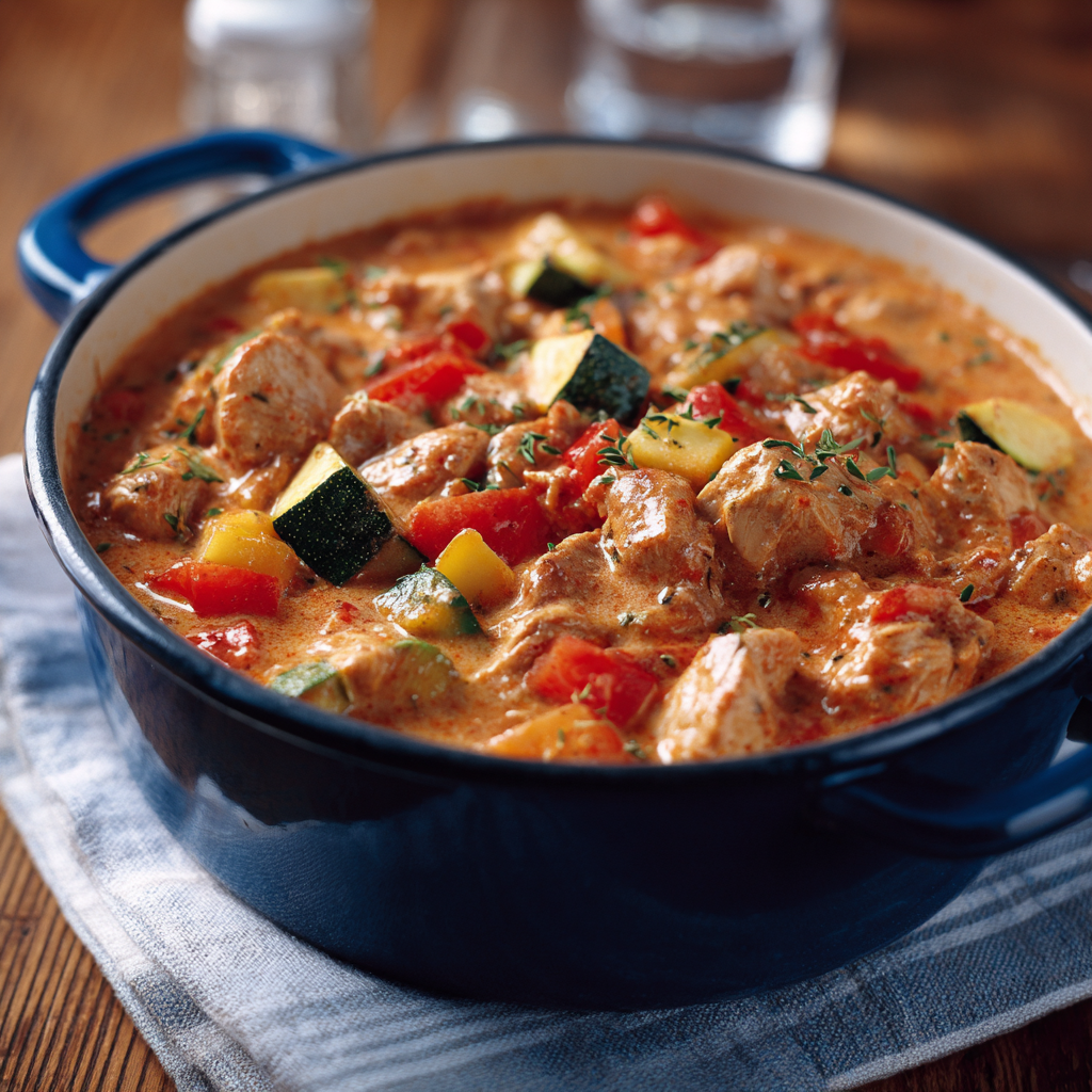 Cremiges Putengulasch mit Zucchini & Schmand