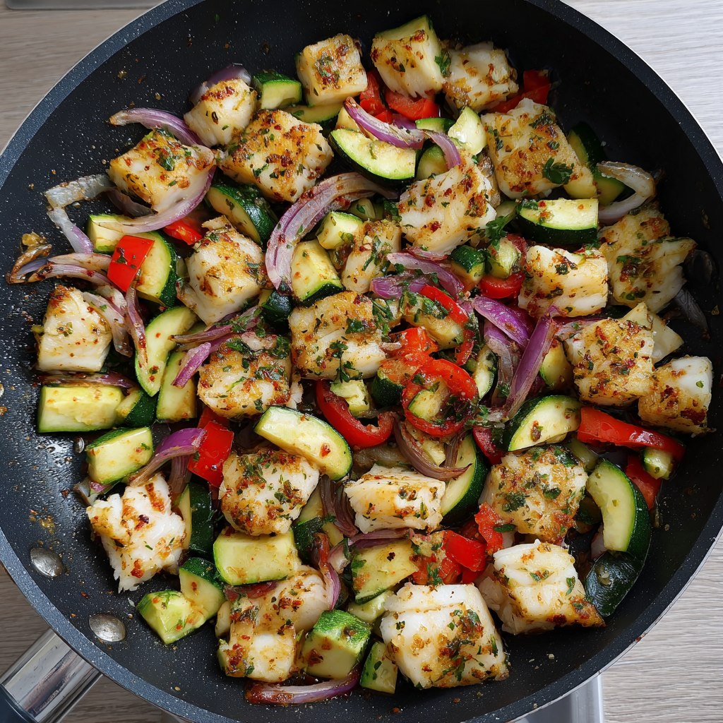 Fisch pfanne mit Zucchini