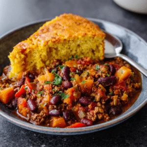Kürbis-Chili mit Maisbrot-Topping