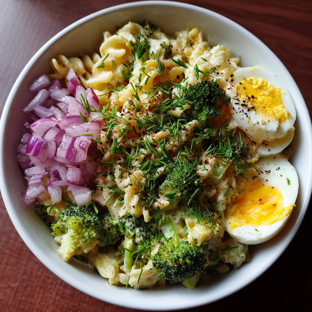 Cremiger Nudelsalat mit Brokkoli und Ei