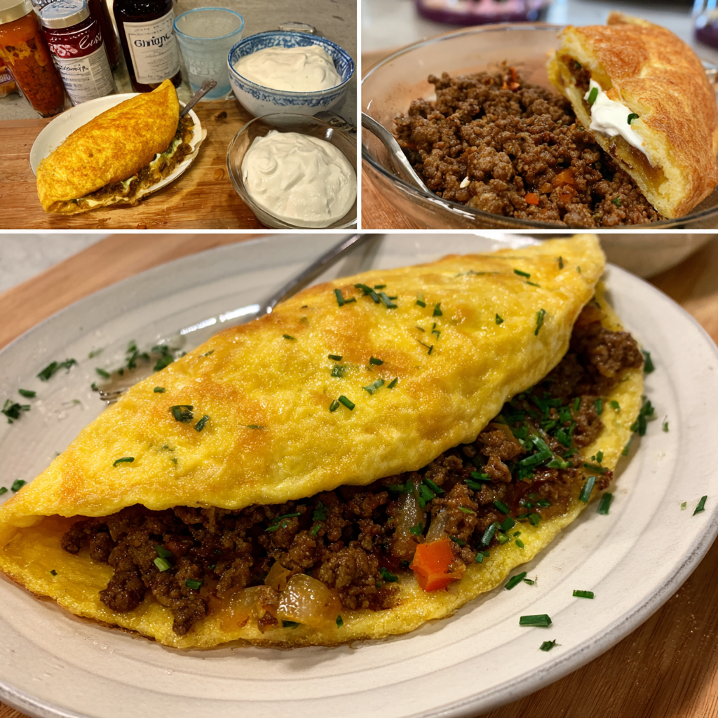 "Fire & Fold" - Scharf-würziges Hacksteak in der Omelett-Tasche