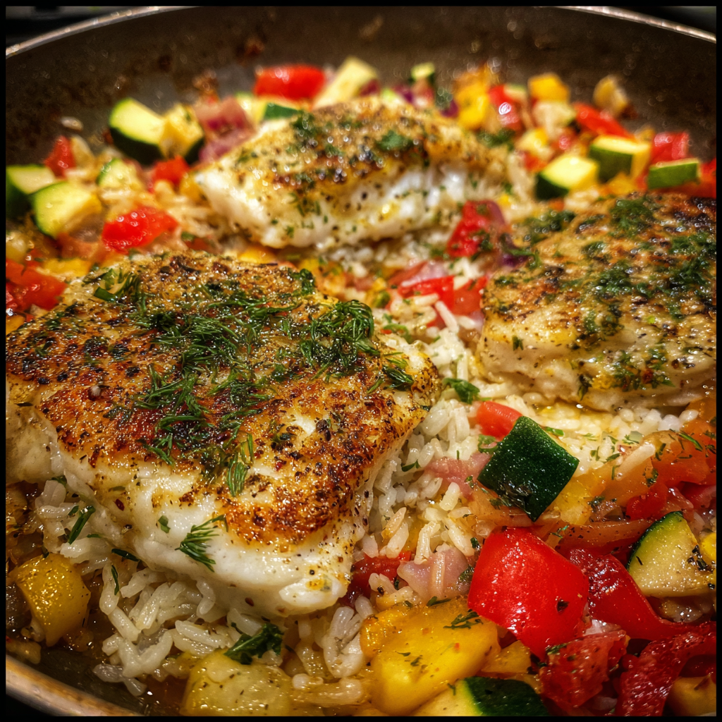 Mediterranes Fischfilet auf Gemüse