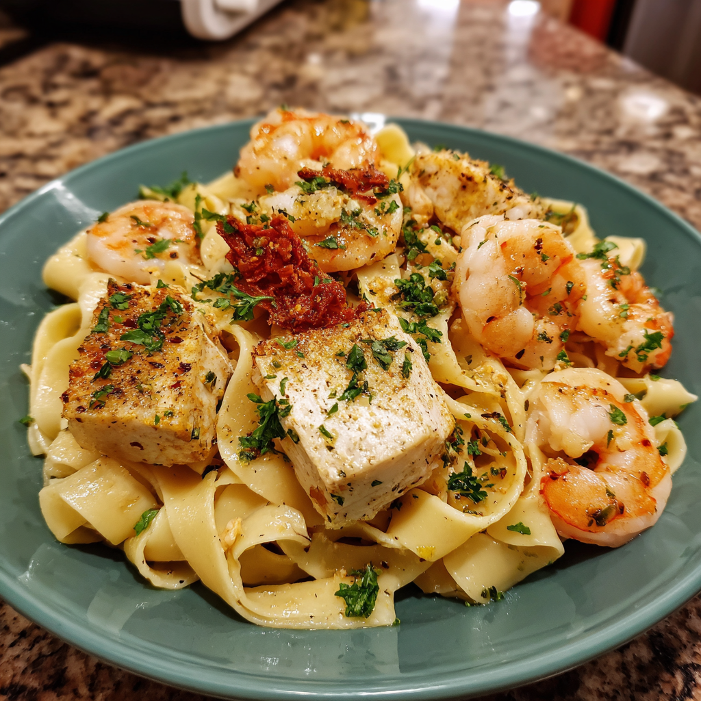 Garnelen-Rotbarsch-Pasta