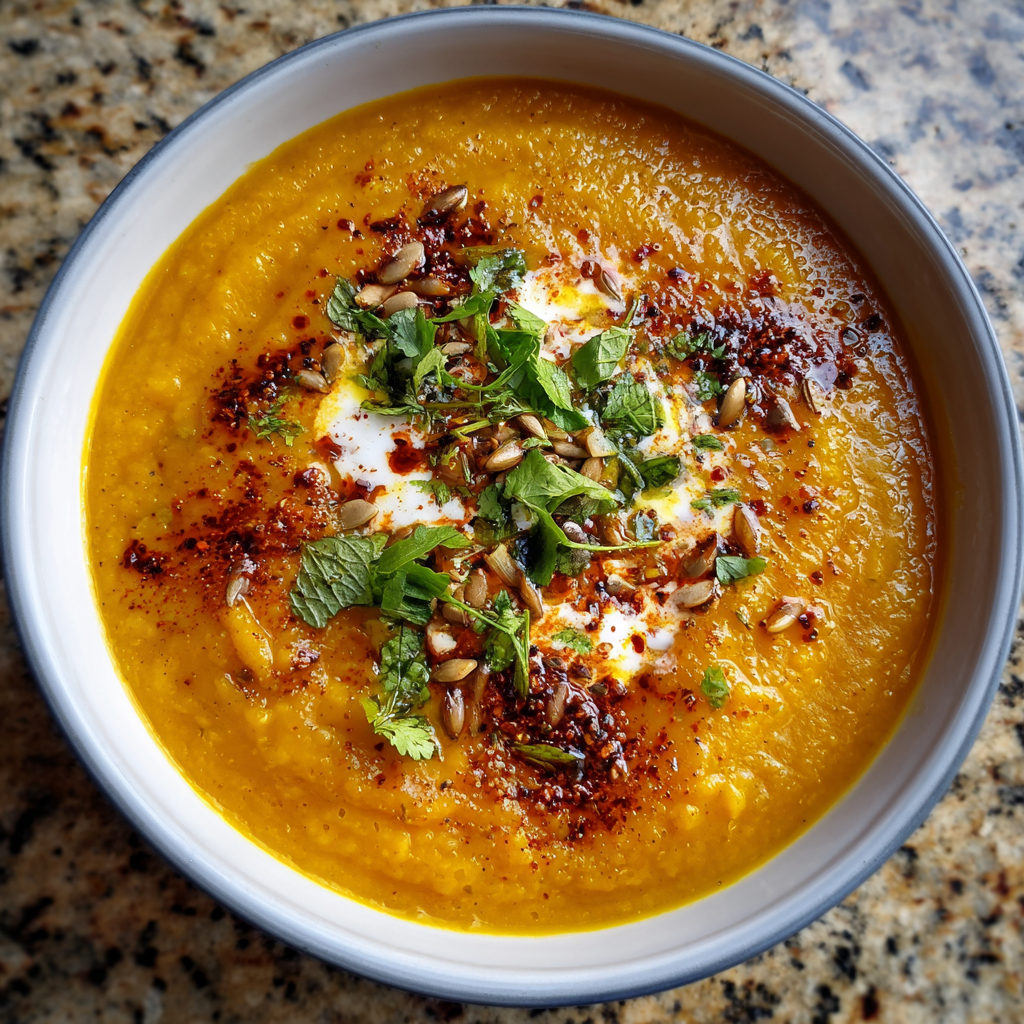 Marokkanische Kürbissuppe mit Harissa