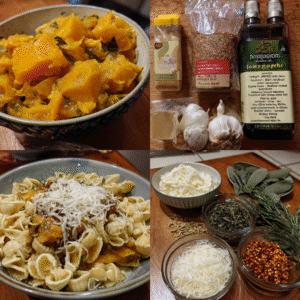 „Drachenschuppen“-Pasta mit Kürbissoße 