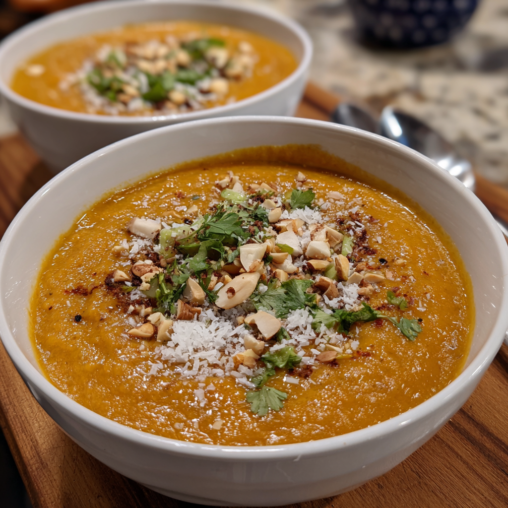 Süßkartoffel-Bisque mit Ingwer und Kokos