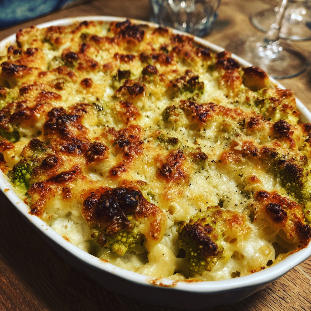Makkaroni-Gratin mit Romanesco und Streuseln