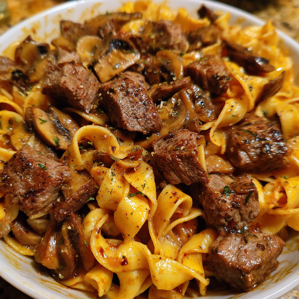 One Pot Pasta mit Rinderfiletspitzen