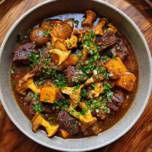 Hirschgulasch mit Pfifferlingen