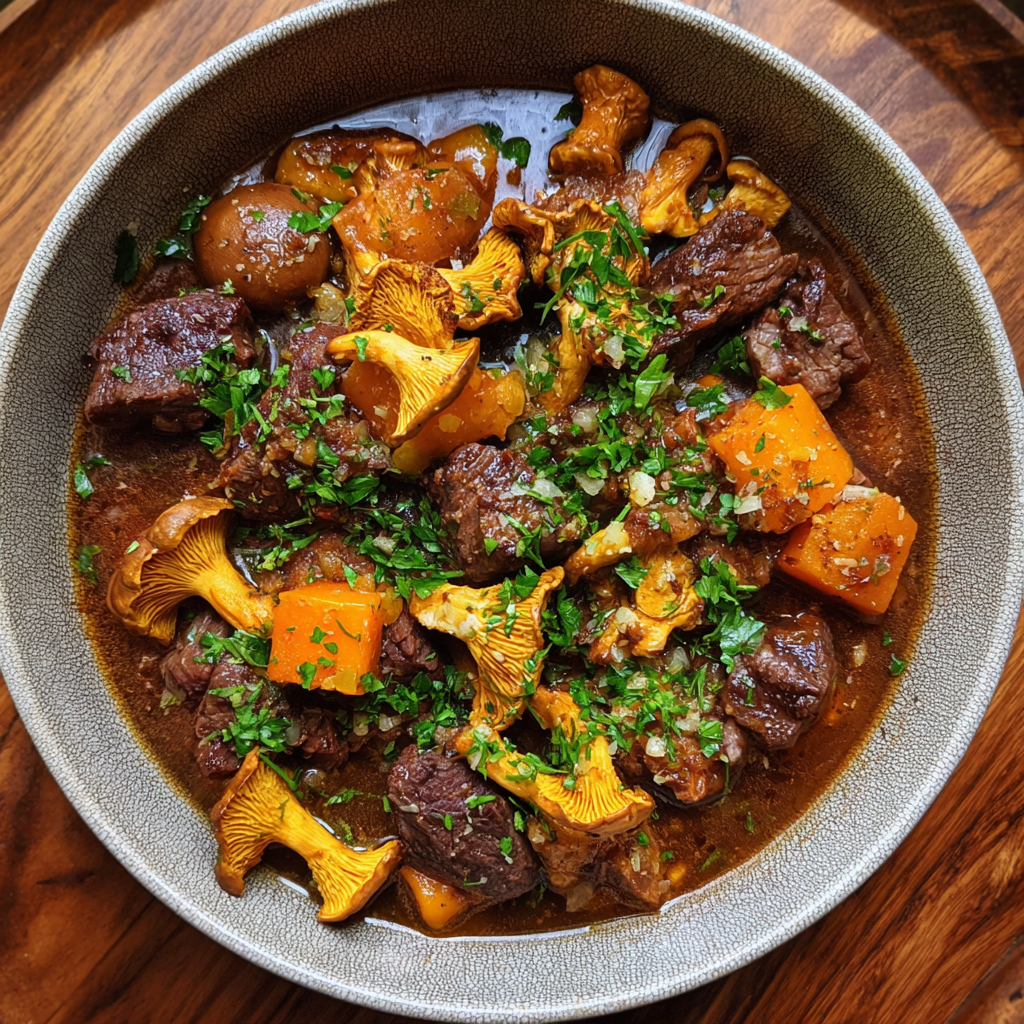 Hirschgulasch mit Pfifferlingen