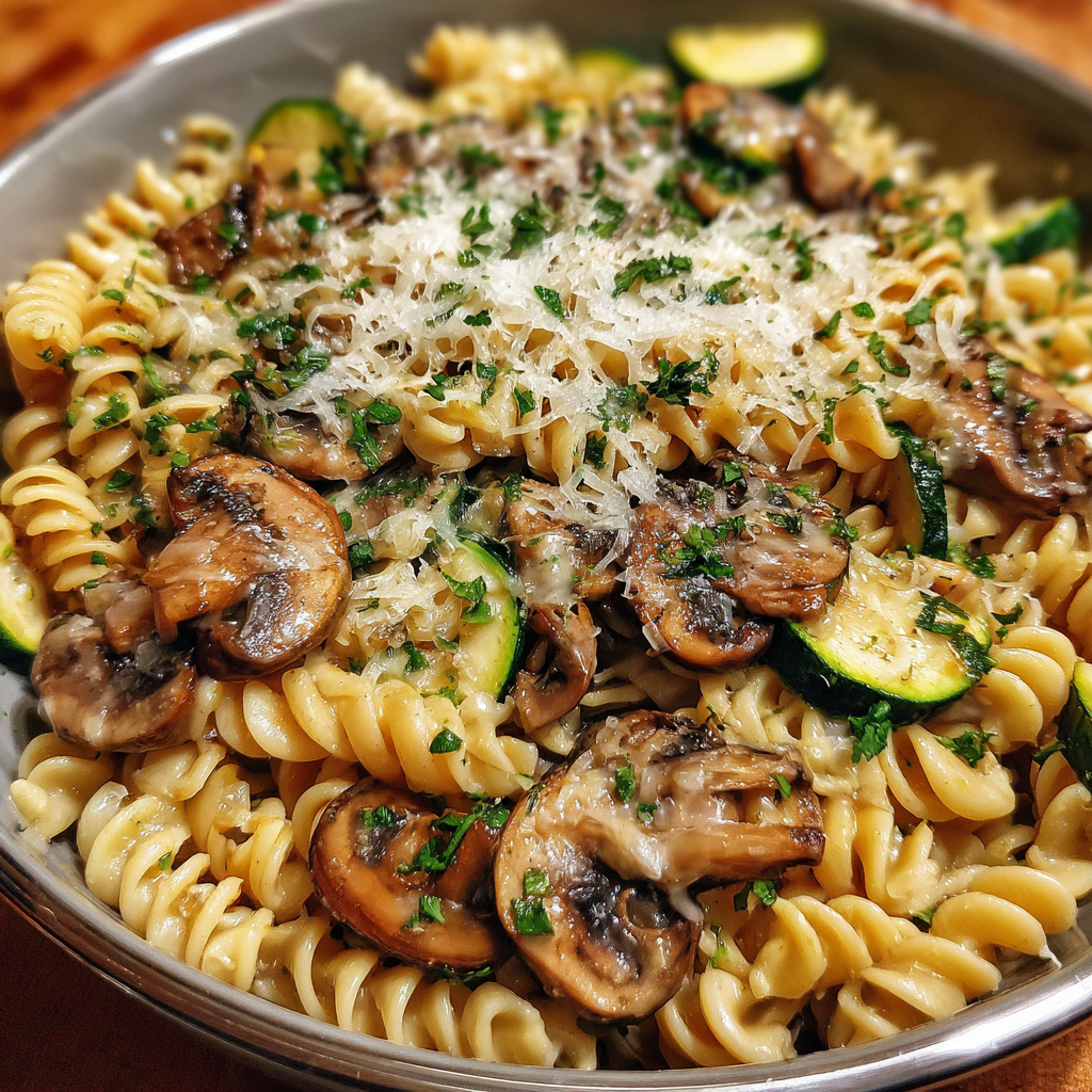 Pasta mit Champignons und Zucchini