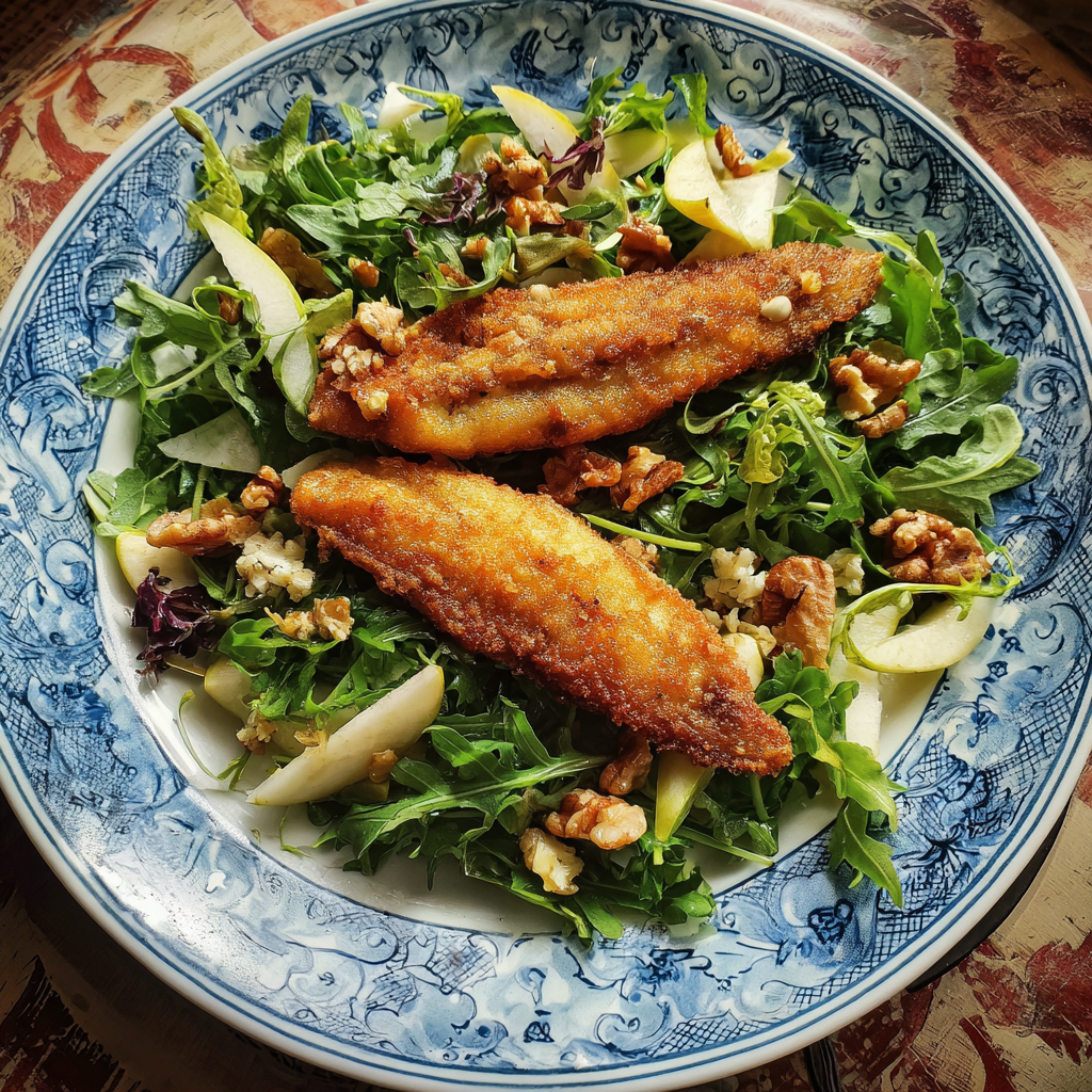 Chicorée salat mit gebratenem Rheinfisch