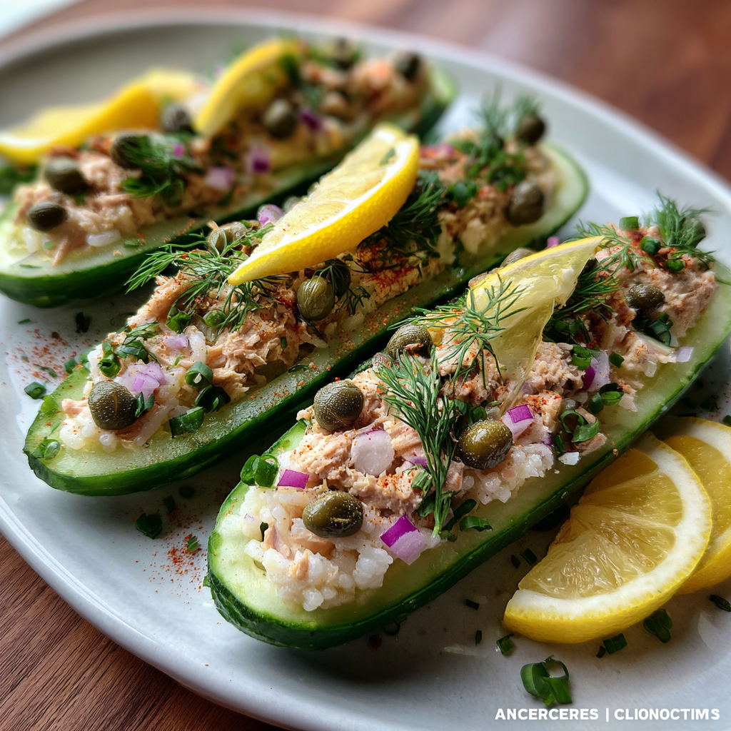 Gefüllte Gurken mit Thunfisch-Kapern-Reis