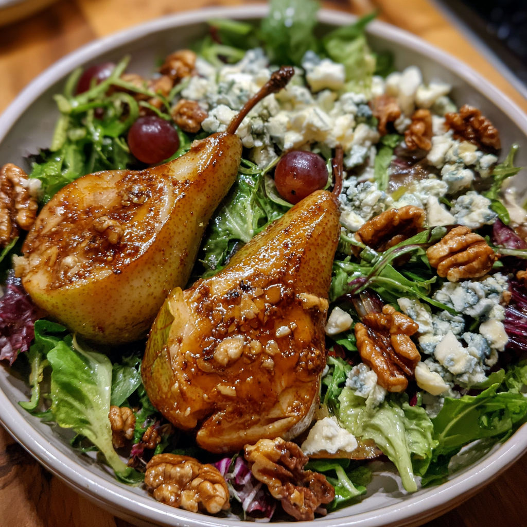 Gewürzter Birnen-Walnuss-Salat mit Blauschimmelkäse