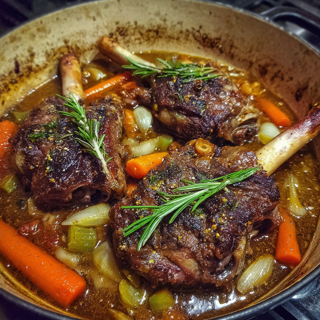 Geschmorte Lammhaxen mit Rosmarin und Knoblauch