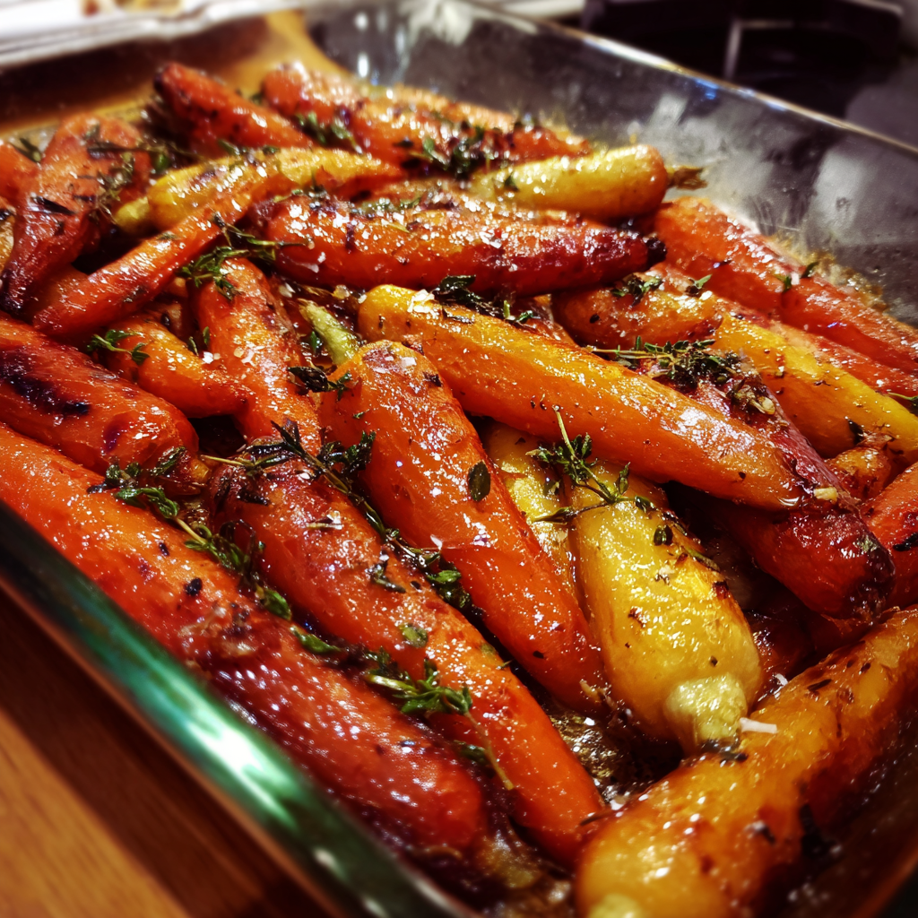 Honig glasierte, geröstete Karotten mit Thymian