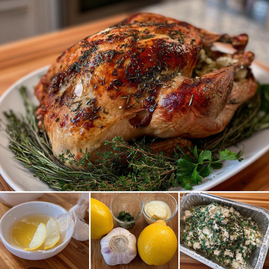 Gegrillter, mit Kräutern gebratener Truthahn