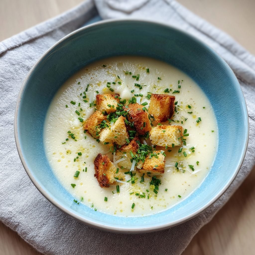 Cremige Spargelsuppe mit knusprigen Croutons