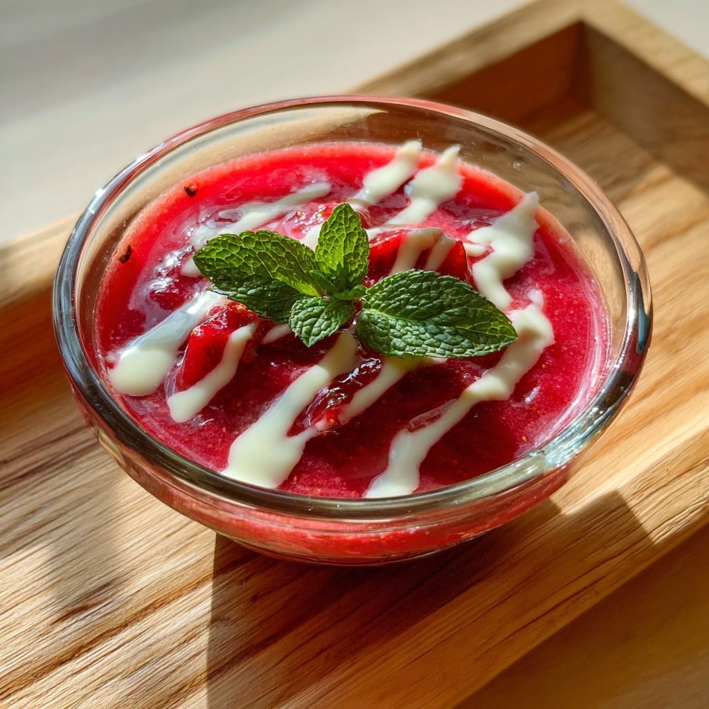 Erdbeer-Rhabarber-Grütze mit Vanillesauce