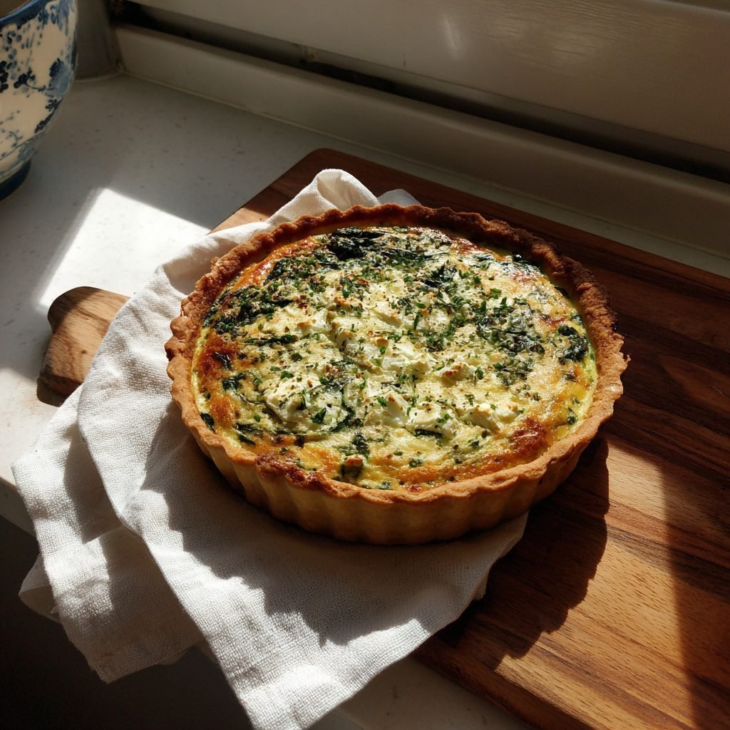 Frühlings-Kräuter-Quiche mit Ziegenkäse und Spinat