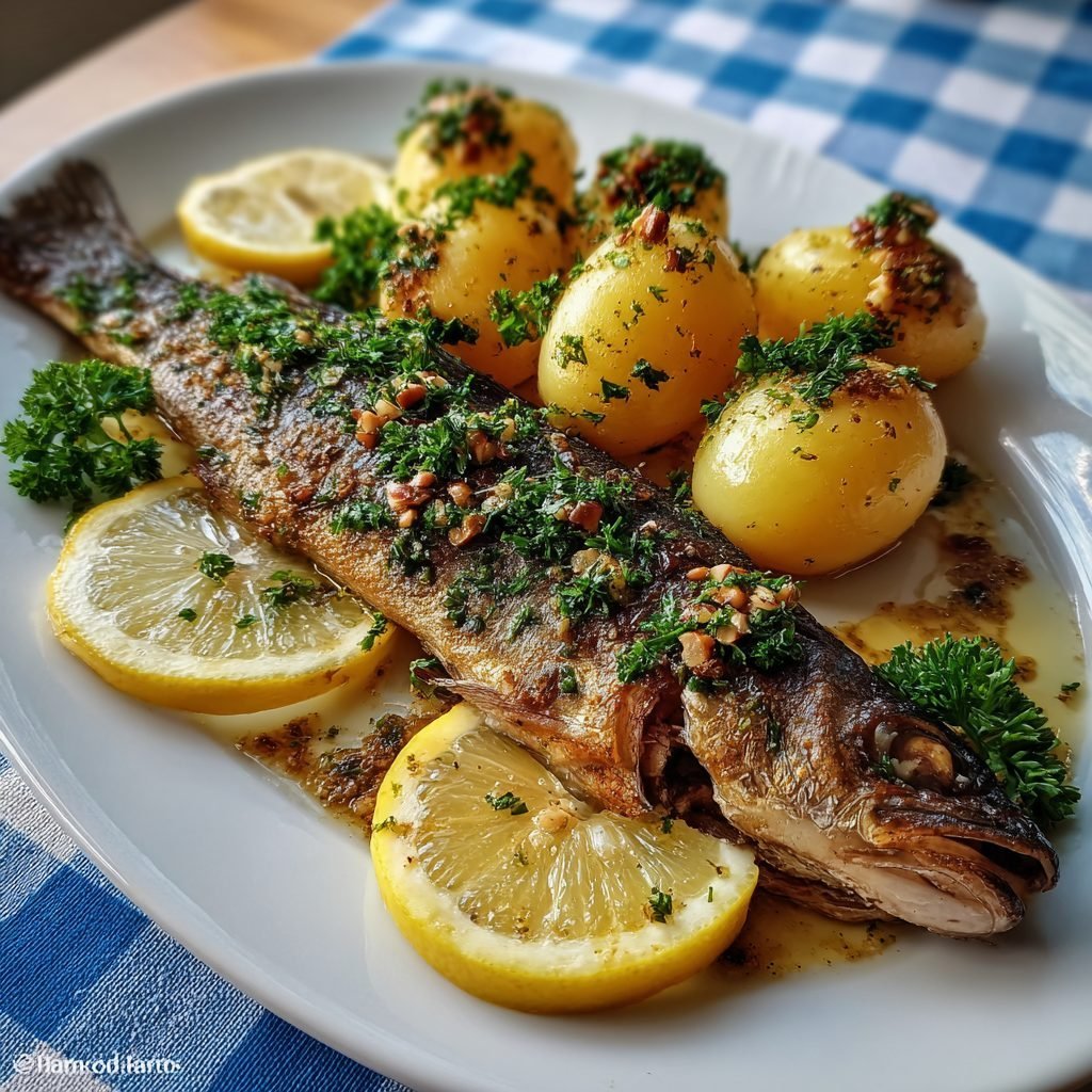 Gebratene Forelle "Müllerin Art" mit Salzkartoffeln und Mandelbutter