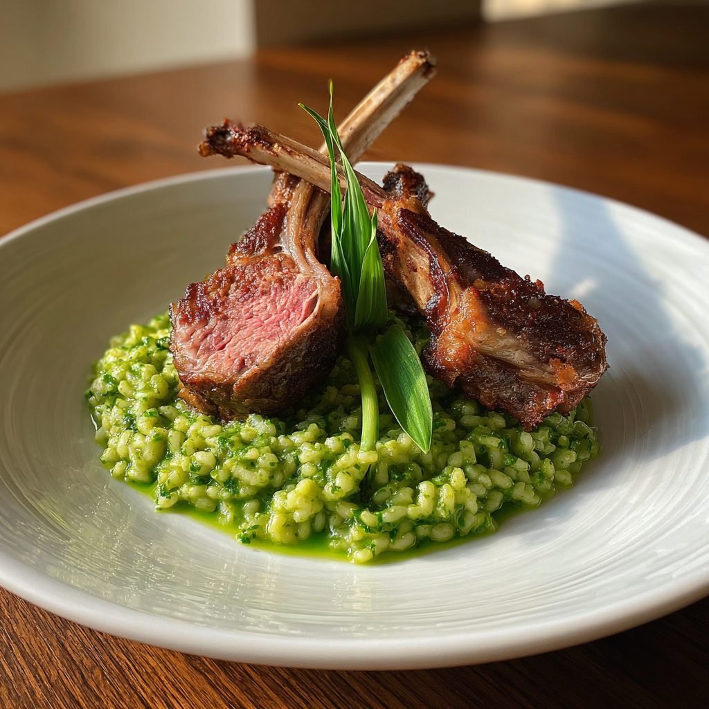 Gebratene Lammkarrees mit Bärlauchrisotto