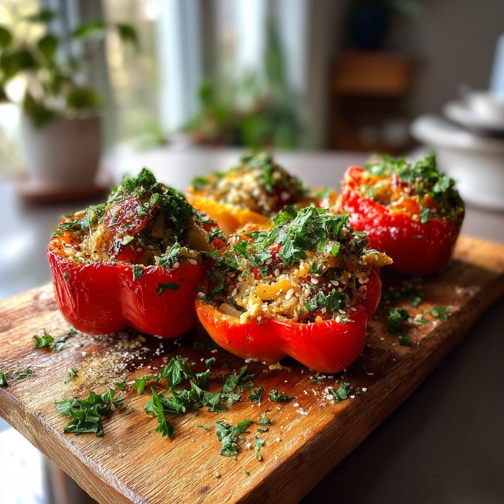 Gefüllte Paprika mit Reis, Gemüse und Kräutern