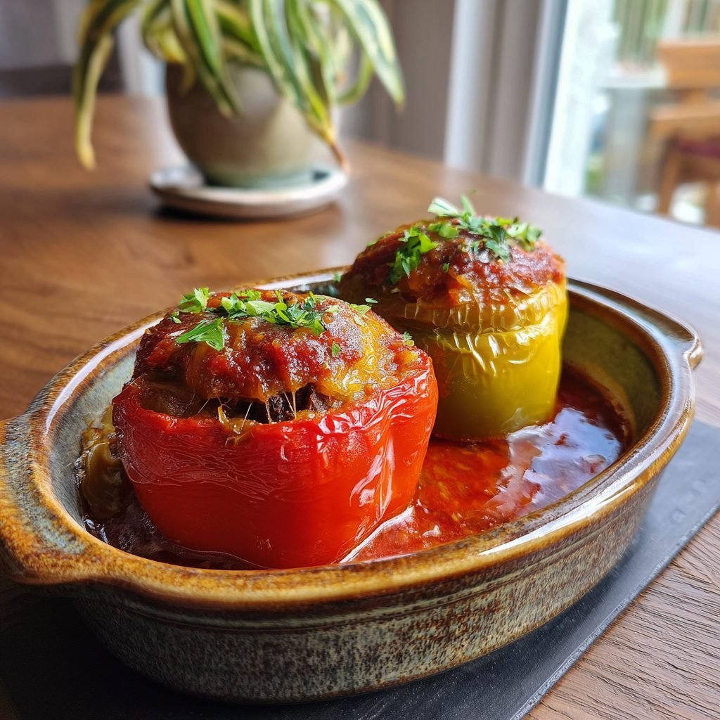 Gefüllte Paprika mit Rinderhackfleisch und Reis