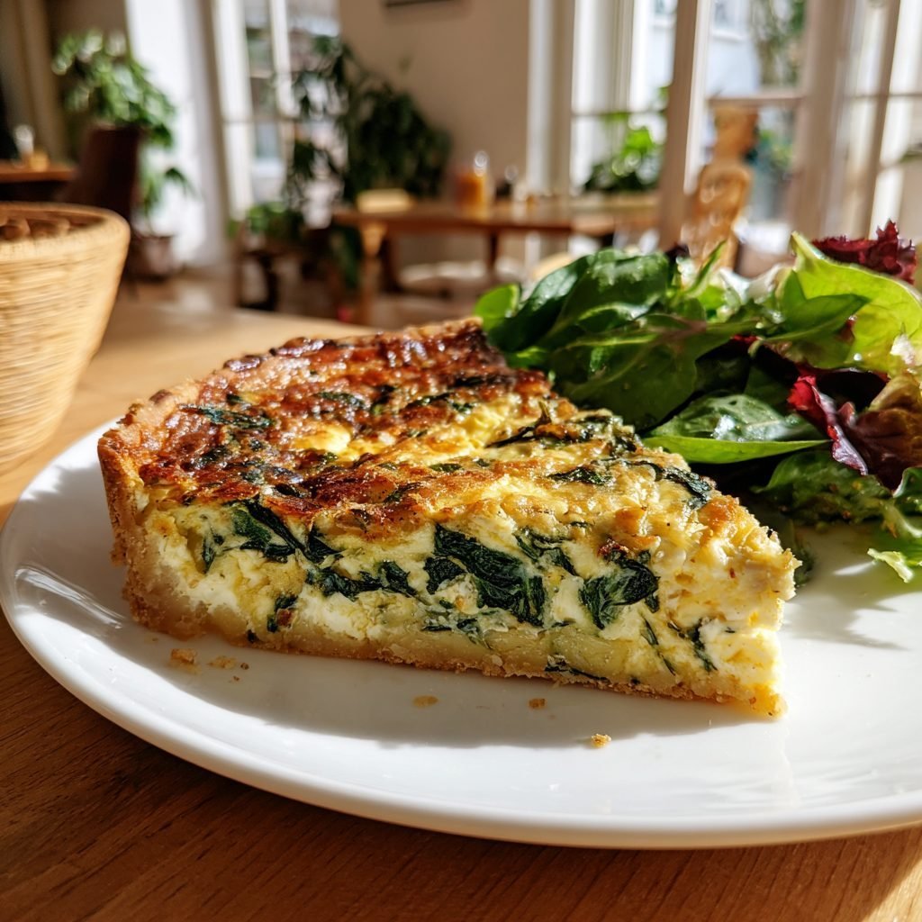Herzhafte Frühlings-Quiche mit Ziegenkäse und Spinat