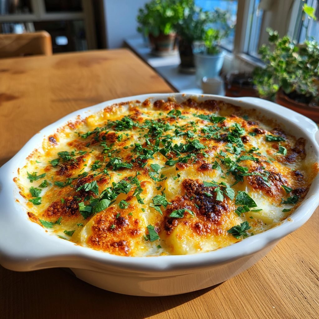 Herzhafter Kartoffel-Käse-Gratin mit Frühlingskräutern