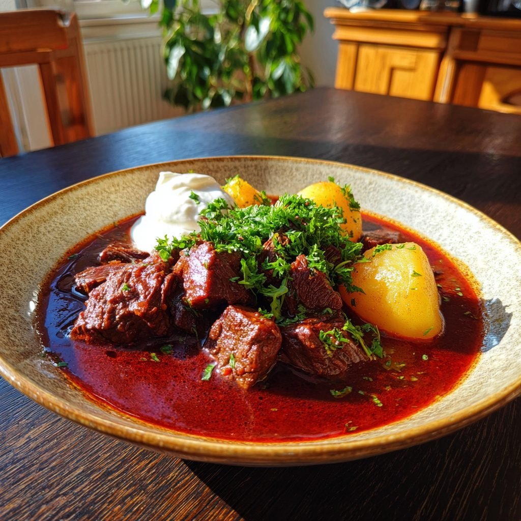 Herzhaftes Rindsgulasch mit Paprika und Kümmel