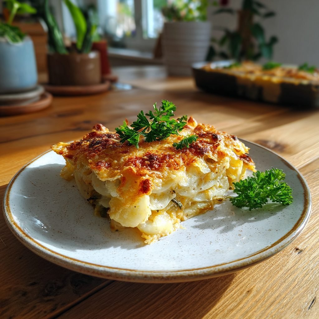 Kartoffel-Spargel-Gratin mit Käsekruste