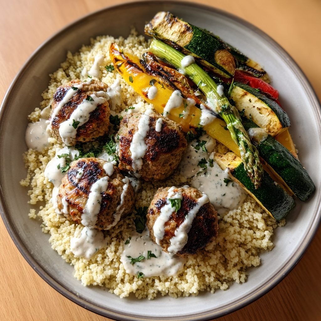 Lammhackbällchen in Minz-Joghurt-Sauce mit Couscous