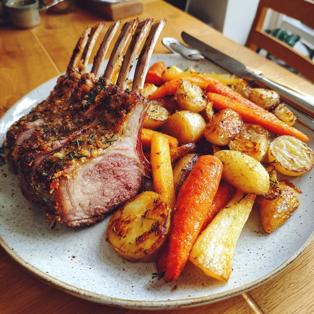 Lammkarree mit Kräuterkruste und Ofengemüse