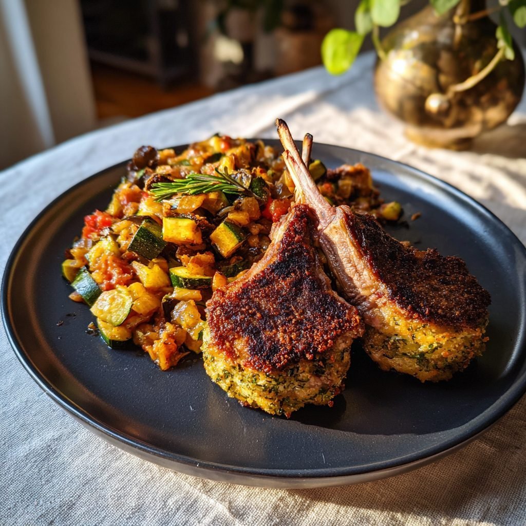 Lammkarree mit Kräuterkruste und Ratatouille