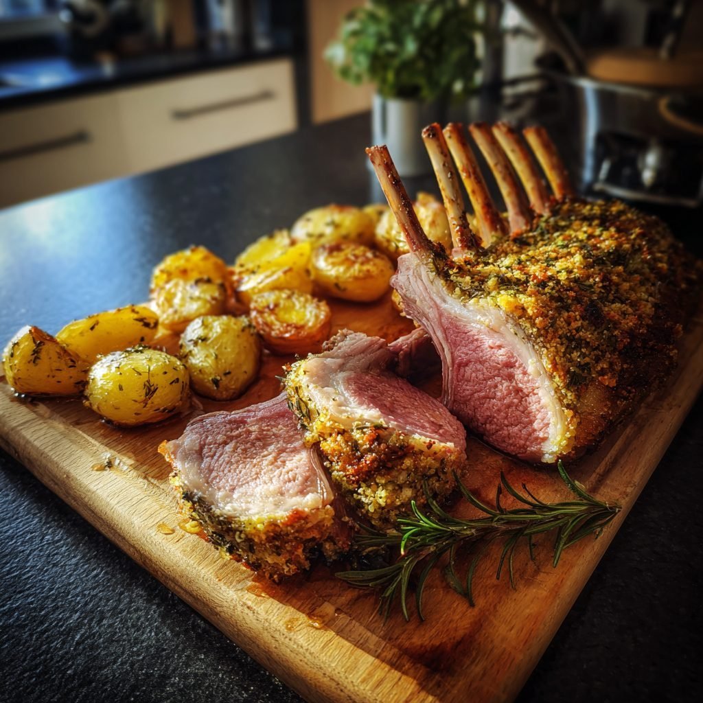 Lammkarree mit Kräuterkruste und Rosmarinkartoffeln